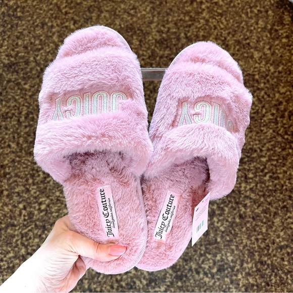 JUICY COUTURE Faux Fur Slides Sandals Women's SIZE X-LARGE XL 11 Mauve Pink NEW - Picture 4 of 9